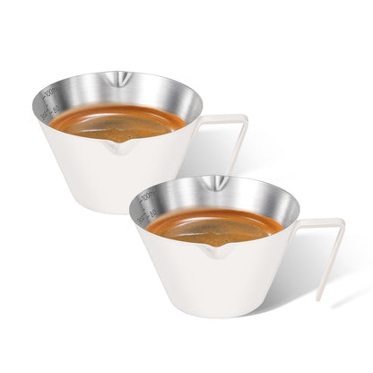 2 Pcs Stainless Steel Espresso Measuring Cups with Handle