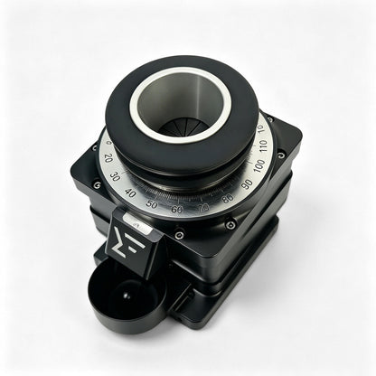 The 98mm Burr electric coffee grinder features a matte black metal body, a wide-range stepless grind adjustment ring, a top feed hopper, a front-mounted powder dispenser with the ZF logo, and a bottom powder cup. It uses a 98mm flat burr design, allowing for precise grind fine-tuning, and is suitable for espresso and other coffee grinding scenarios. (Product photo against a pure white background)
