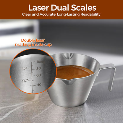 2 Pcs Stainless Steel Espresso Measuring Cups with Handle