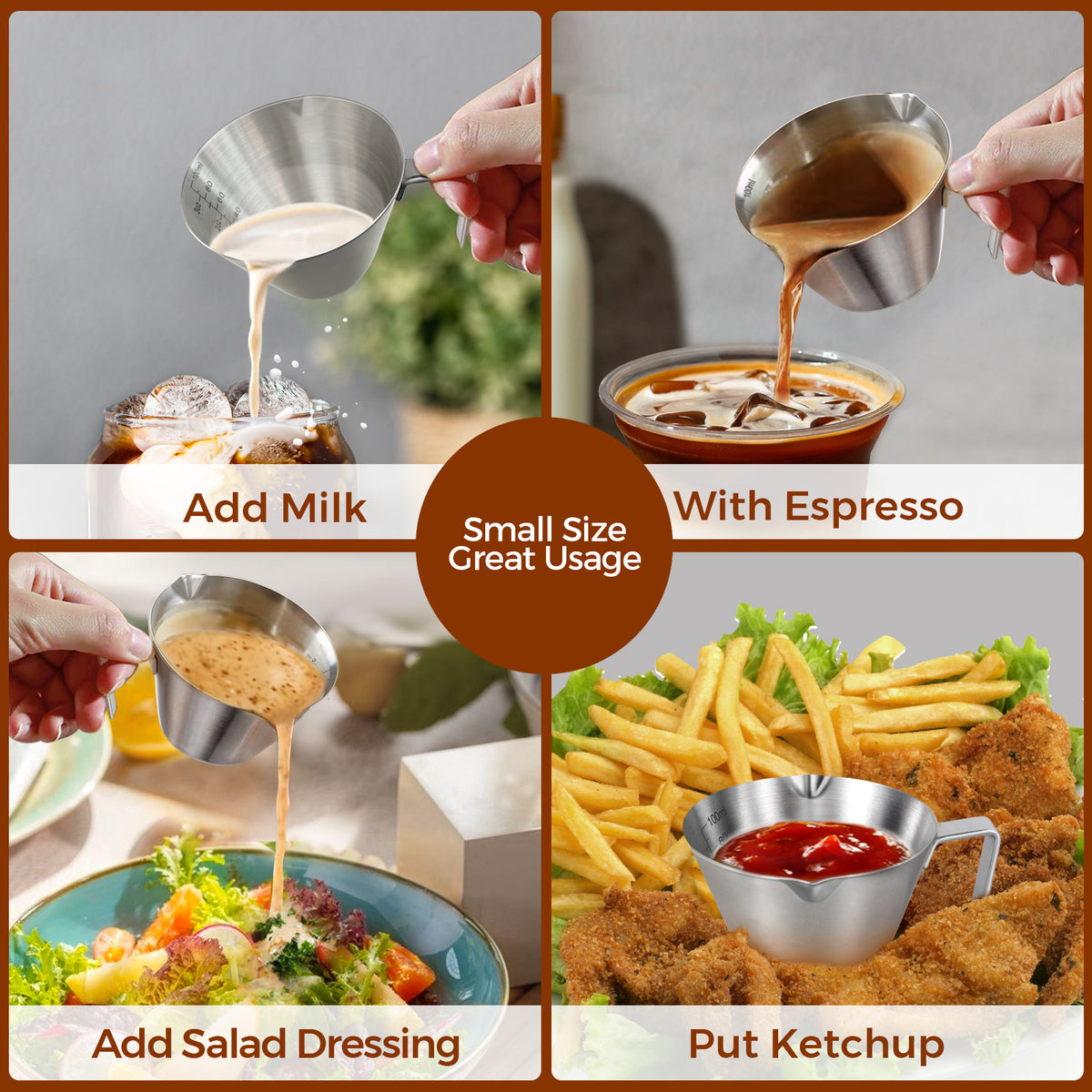 2 Pcs Stainless Steel Espresso Measuring Cups with Handle