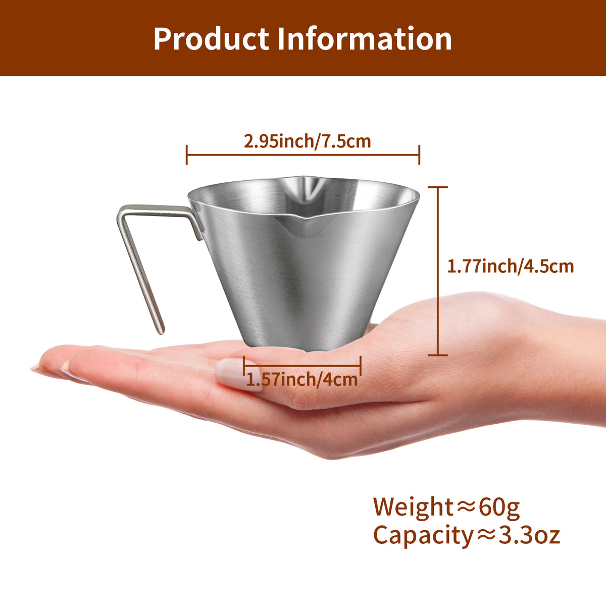 2 Pcs Stainless Steel Espresso Measuring Cups with Handle